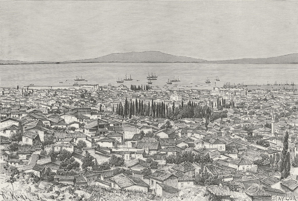 TURKEY. Smyrna-view from Mount Pagus c1885 old antique vintage print picture